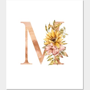 Watercolor sunflower bouquet monogram letter M Posters and Art